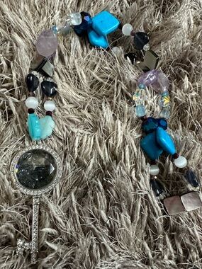 Crystal Nostalgic HangCharm (Smoky Quartz, Amethyst, Black Iridescent Shell)